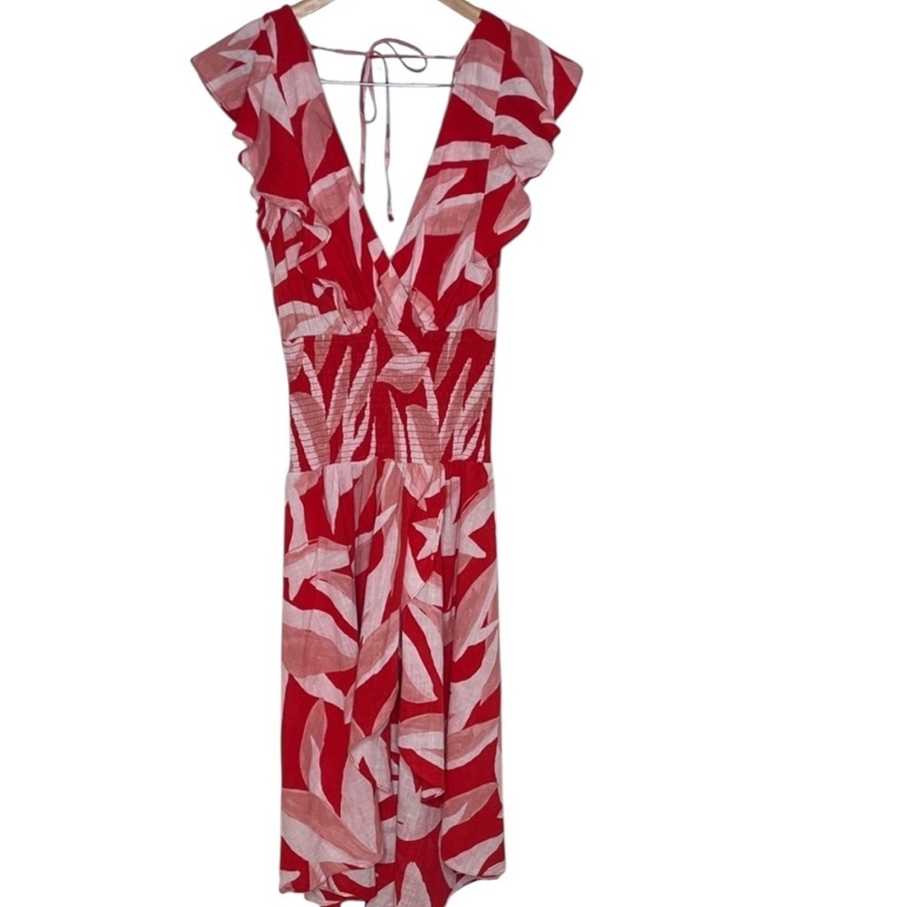 Suboo AU Red White Double V Ruffle Smocked Dress Women Size 6